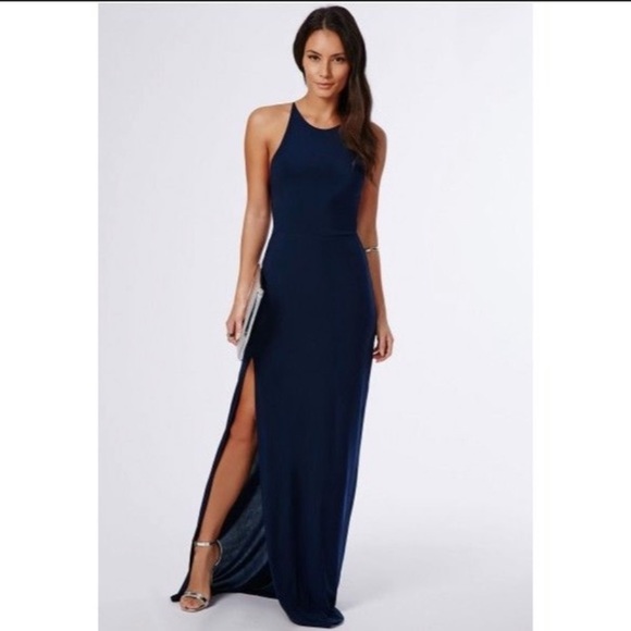 Missguided Dresses & Skirts - Missguided Slinky Side Split Maxi Dress Navy Blue